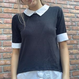 New York And Company Collar Black Top - Small
